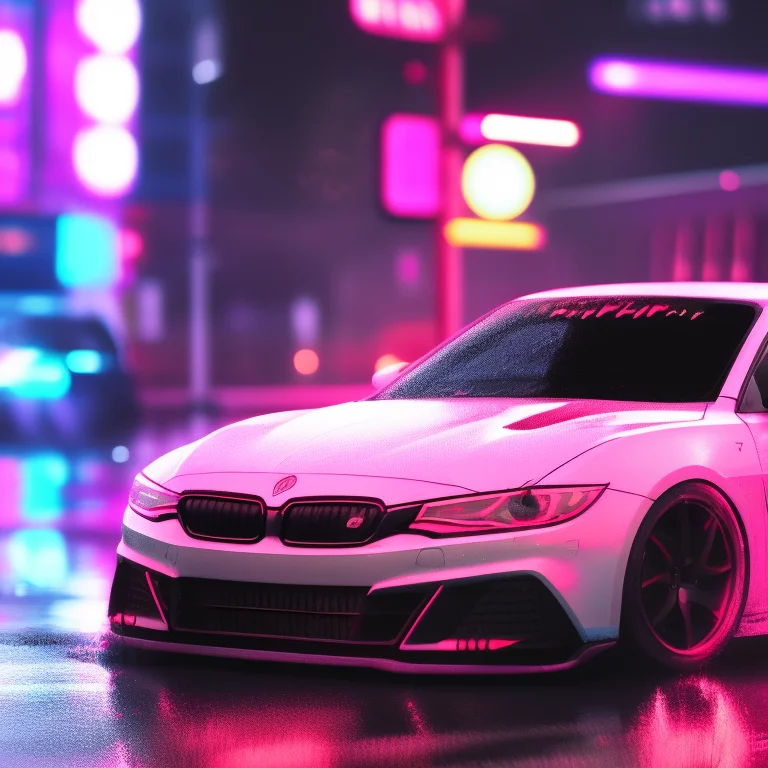 A Photo Of A Car Parked In Front Of A Star Sign In The Rain...
