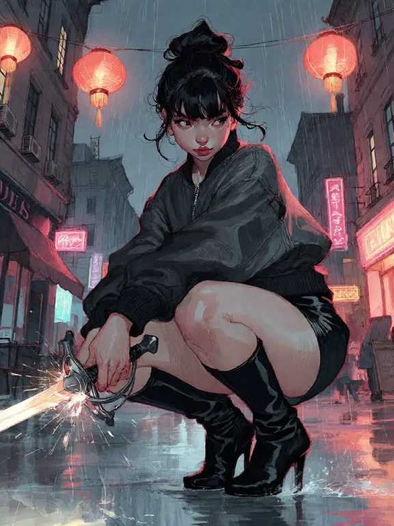 Bradhamel Art Style. A Young East Asian Woman With Dark Hair...