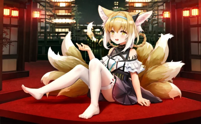 A Ye Miko,sitting On Right,fluffy Tail, Full Body, Cinematic...