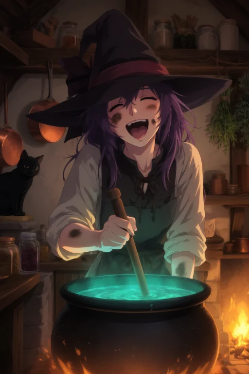 An Anime Illustration Of A Witch In Her Twenties With Messy...