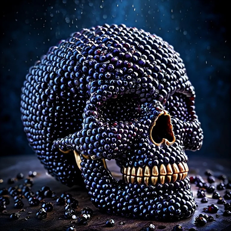 Blackberryworld, A Dramatic Human Skull Composed Of Dark Jui...