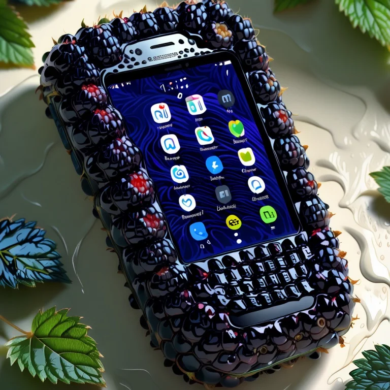 A Phone Made Of Blackberries, Uneven, Pebbled Surface Create...