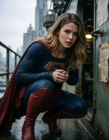 Create A Refined Photorealistic Photograph Centered On An Ad... — Stable Diffusion AI Prompt: Create a refined photorealistic photograph centered on an adult Supergirl mid-in...