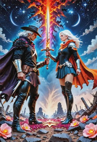Blackberryworld, Two Battling Fighters A Black-haired Spellc... — SDXL AI Prompt: blackberryworld, Two battling fighters: a black-haired spellcaster and a white-h...