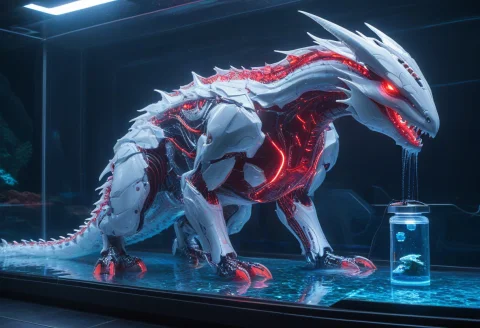 Whiteember, A Gigantic Majestic Cybernetic Dragon Working As... — SDXL AI Prompt: WhiteEmber, a gigantic majestic cybernetic dragon working as the caretaker of an...