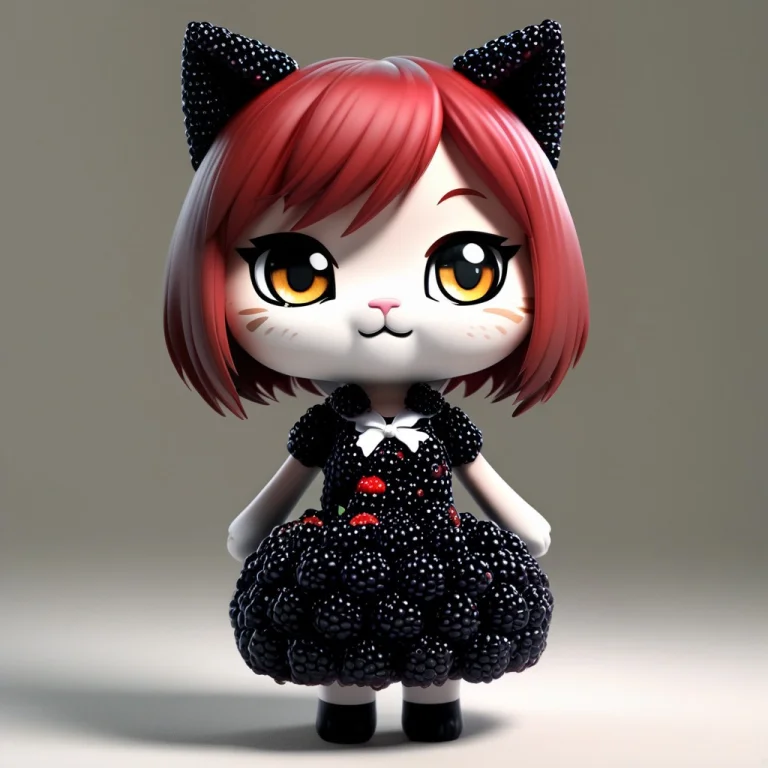 A 3d Chibi Anime Red Hair Cat Girl Wear Blackberryworld Dres...