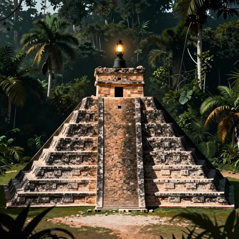 An Aztec Pyramid Rising Above Dense Jungle, Concept Art, Lan...
