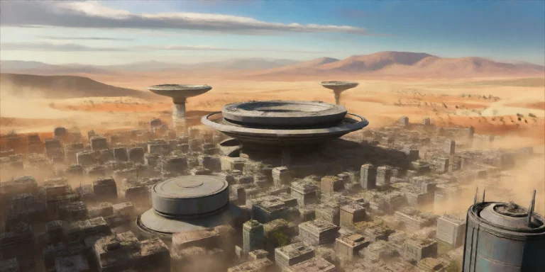 P3n, Panoramic View Of A Futuristic Desert City