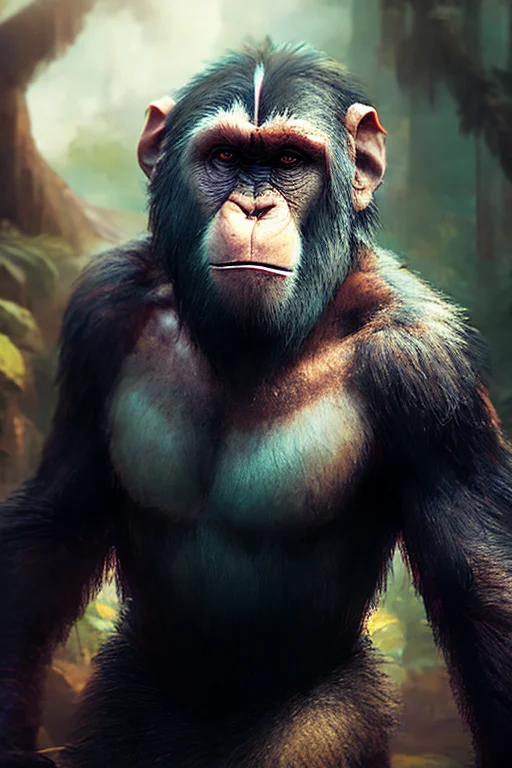 Low Angle Close Up Shot Of Ape1.2 In A Jungle, Beautiful Sce...