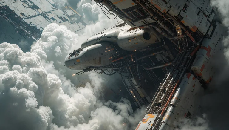 This Is A Sci-fi Scene Of A Massive Aircraft Or Spaceship In...