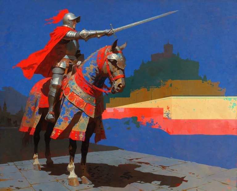 Yfg-fwshn A Mounted Knight In Full Plate Armor Sits On A Dec...