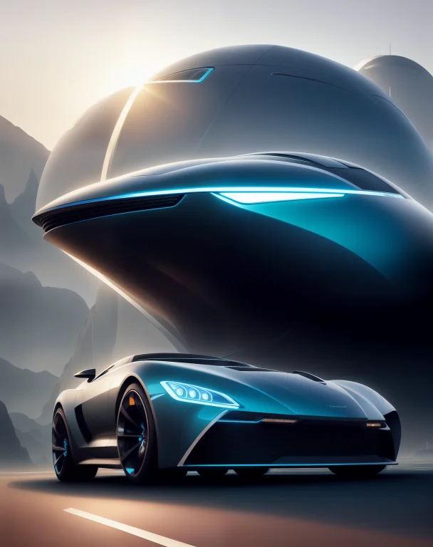 Portrait Shot Of A Futuristic Car In A Scenic Cyberpunk Envi...