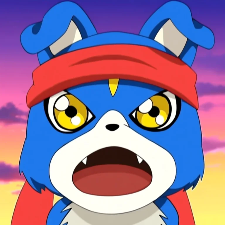 G40m0n, Digimon Creature, Blue Fur, White Muzzle, Yellow Eye...