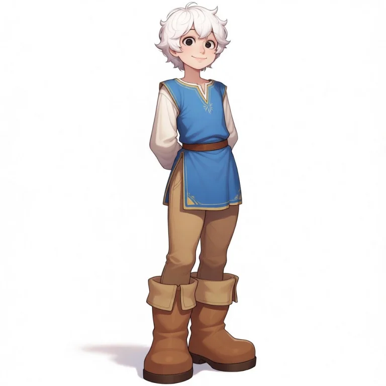 1boy, Solo, Blue Tunic, Brown Pants, White Shirt, Oversized...