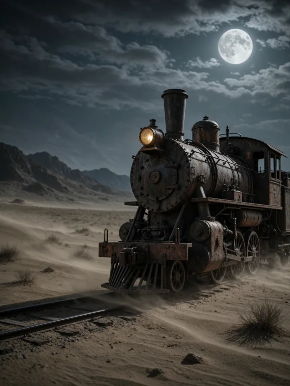 A Cinematic Night Scene Shows An Abandoned Steampunk-style S...