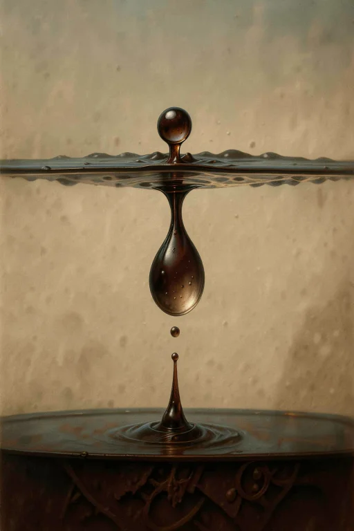 A Single Water Droplet Suspended Vertically Between Two Hori...