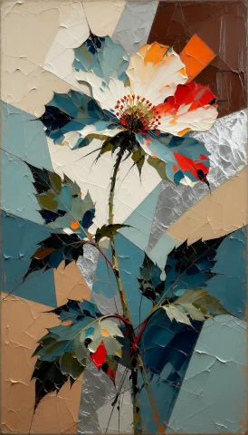 An Oil Painting On A Large Canvas Featuring A Botanical Comp... — Stable Diffusion AI Prompt: An oil painting on a large canvas featuring a botanical composition where oversi...