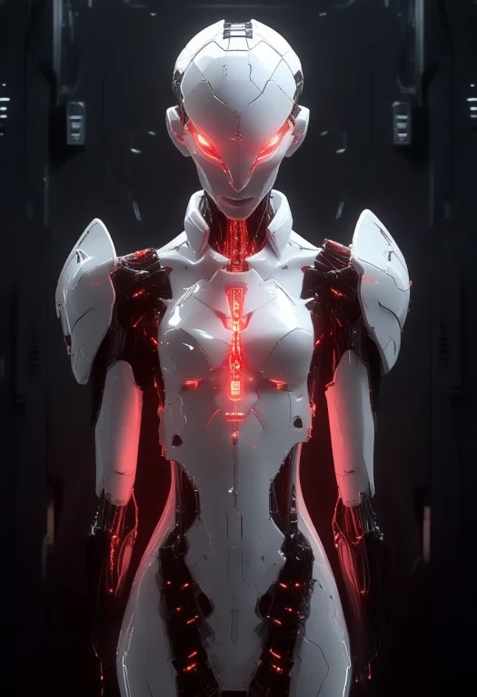 A Cybernetic Angel, Rendered Entirely In Glossy, Brilliant W...