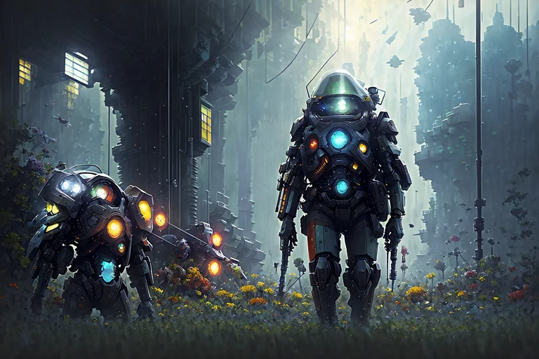 Sci-fi, A Corpse Of A Giant Robot In The Rain, Style-petal,...