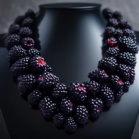A Stunning Macro Photograph Of A Luxurious Necklace Made Fro... — SDXL AI Prompt: a stunning macro photograph of a luxurious necklace made from dark glossy blackb...