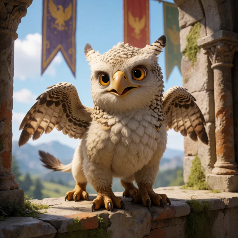 A Chubby Baby Griffin With Sandy Feathers, Soft Cream Fur An...