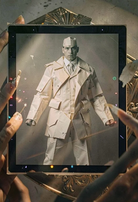 An Avant-garde Outfit Built From Folded Paper, Analog Photo,...