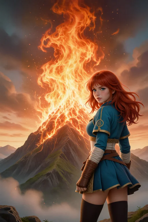 L33na Stands Beside A Gigantic Magical Flame Burning Atop A...
