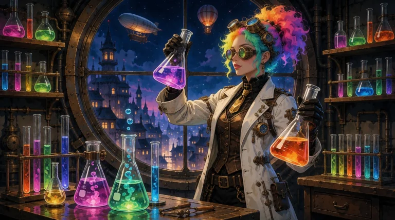 One Weird Looking Steampunk Woman In A Steampunk Lab Coat, W...