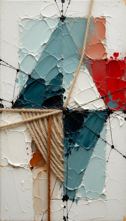 An Abstract Mixed Media Oil Painting On A Textured White Can...