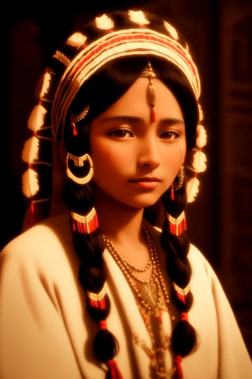 Close Up Of A Young Native American Woman In A Traditional D...
