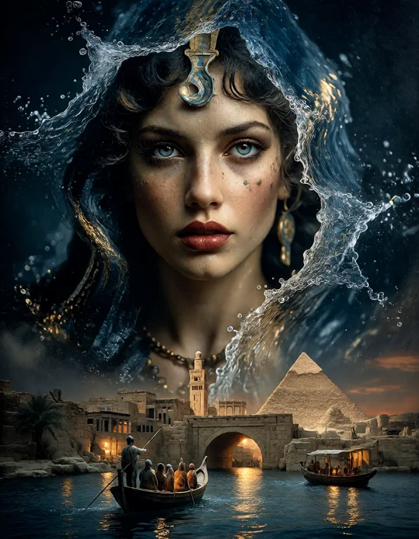 Ethereal Portrait Of Queen Cleopatra With Blue Eyes And Gold...