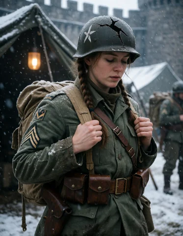 Create A Photorealistic Scene Centered On A Banner-sergeant... — Stable Diffusion AI Prompt: Create a photorealistic scene centered on a banner-sergeant in her late twenties...