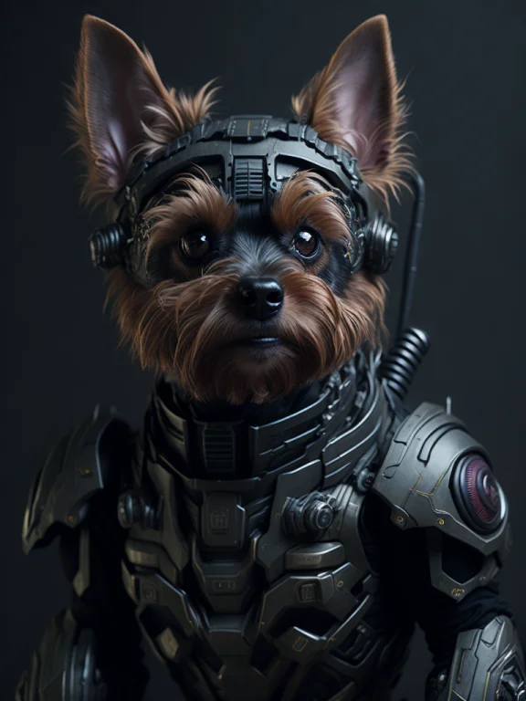 A Yorkshire Terrier Robot Dog As The Doomslayer, Realistic S...