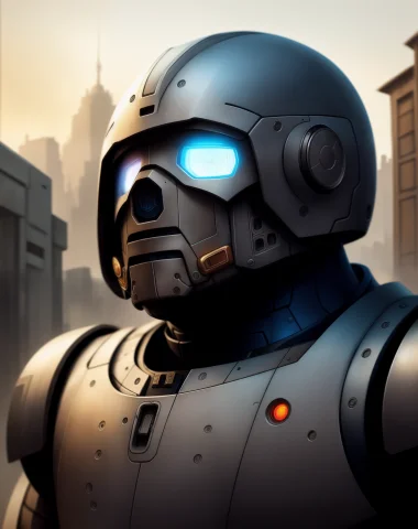 Midjourney Style, Closeup Portrait Shot Of A Warforged In A... — Stable Diffusion AI Prompt: Midjourney Style, closeup portrait shot of a (warforged) in a scenic dystopian e...