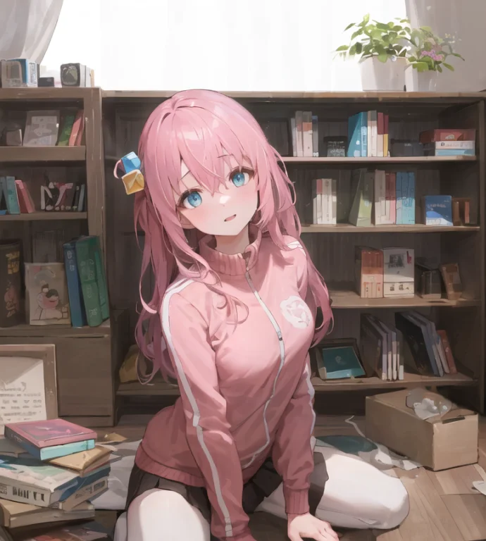 Masterpiece,best Quality1girl, Solo, Bookshelf, Pile Of Book...