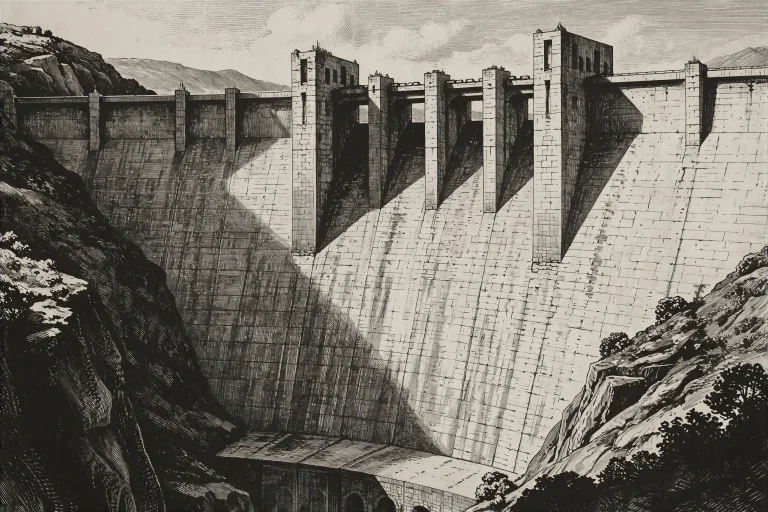 Monochrome Ink Engraving Style Illustration Of A Colossal Mo...