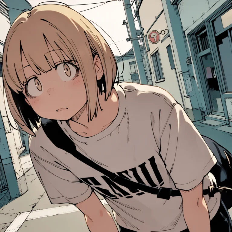 Ytmuchinonna, 1girl. Solo, A Young Woman, Bob Cut, Blonde Ha...