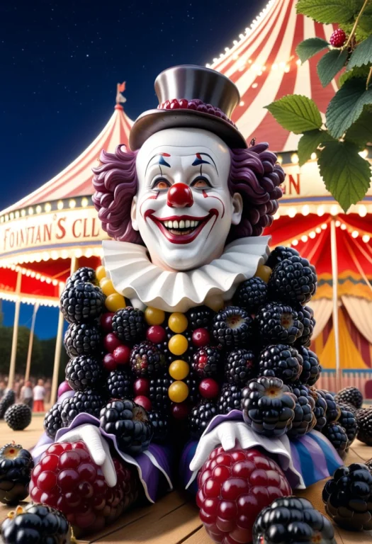 Blackberryworld Monumental Statue Of A Clown, Made Of Blackb...