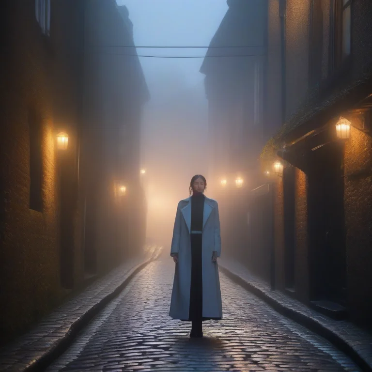 A Layered Outfit On A Misty Cobbled Lane, Iridescent Light,...