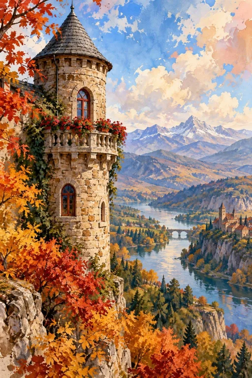 Image Is A Digital Artwork Depicting A Tall, Cylindrical Sto...