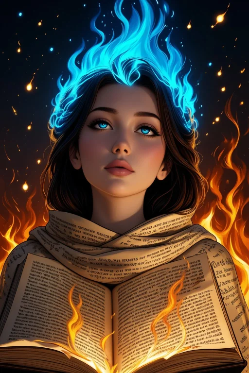 Upper Body Portrait, A Woman Cloaked In Pages Of Burning Boo...