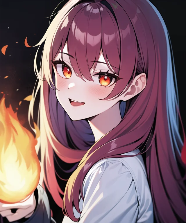 Lorasomething0.8, 1girl, Redhair, Flaming Eyes
