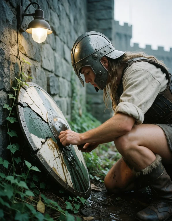 Create A Photorealistic Scene Centered On A Shieldmaiden In...