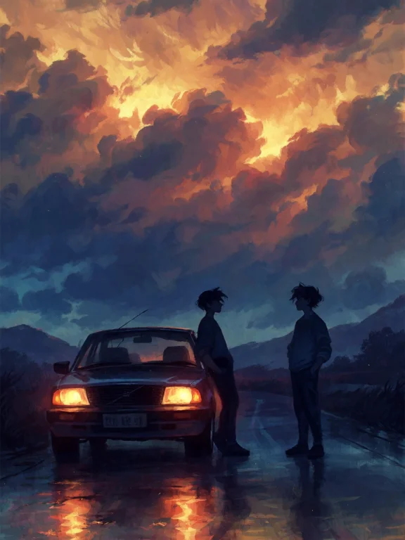 Bradhamel Art Style. A Cinematic Landscape Painting Of Two Y...