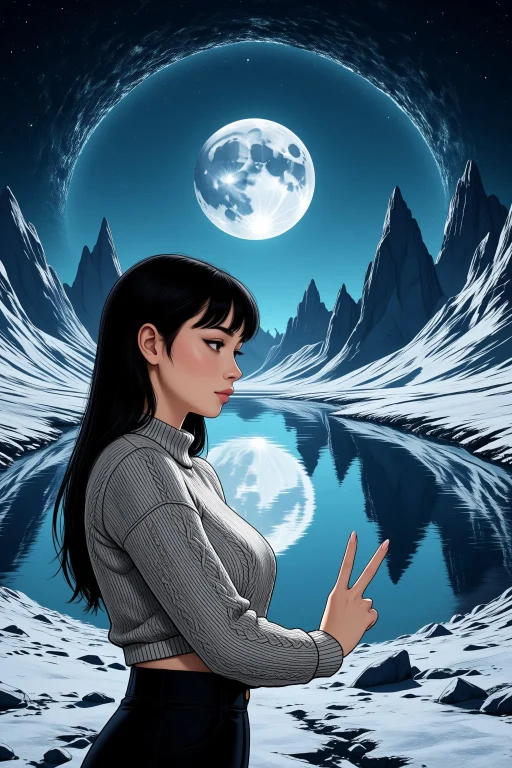 Woman Upper Body, Black Hair, Hand V Sign, Thinking, , Weari...