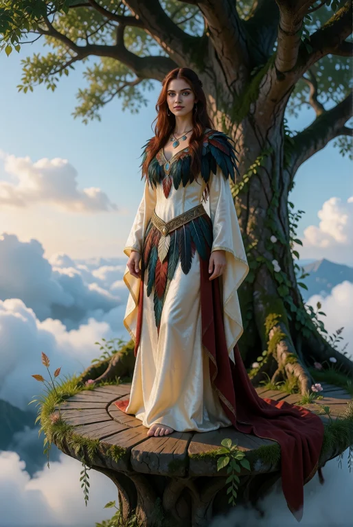 A Young Woman Stands At The Edge Of A World-tree Platform Ab...