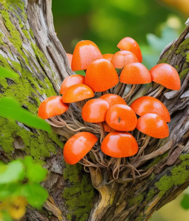 Chv3smacro, A Group Of Orange Spotted Mushrooms Growing On T...