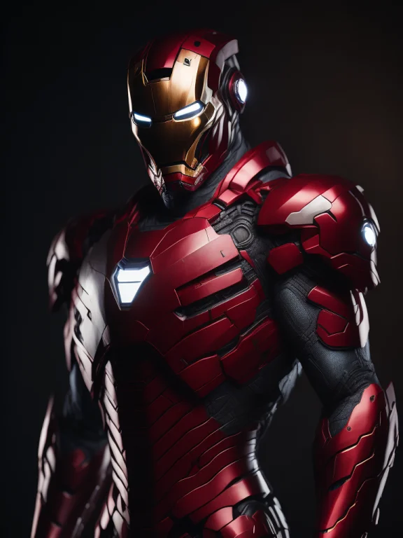 Award Winning Photo Of Iron Man Posing In A Dark Studio, Rim...