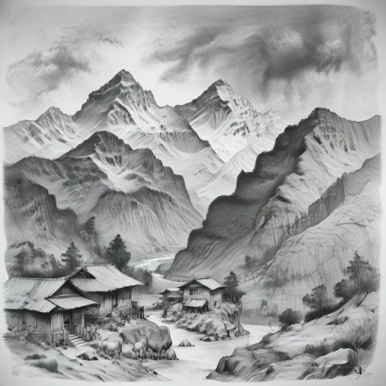 Chahamanstylepencilsketch,himalayan Scene