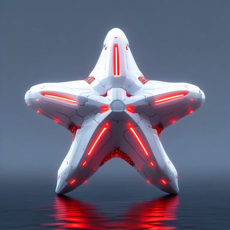 A Cybernetic Starfish, Rendered Entirely In Glossy, Brillian...